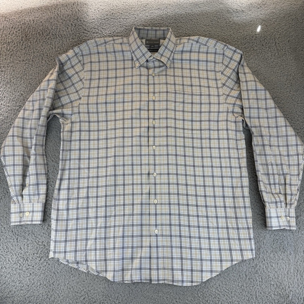 HICKEY FREEMAN Shirt Mens L Plaid Woven In Italy Oxford Button Up Cotton